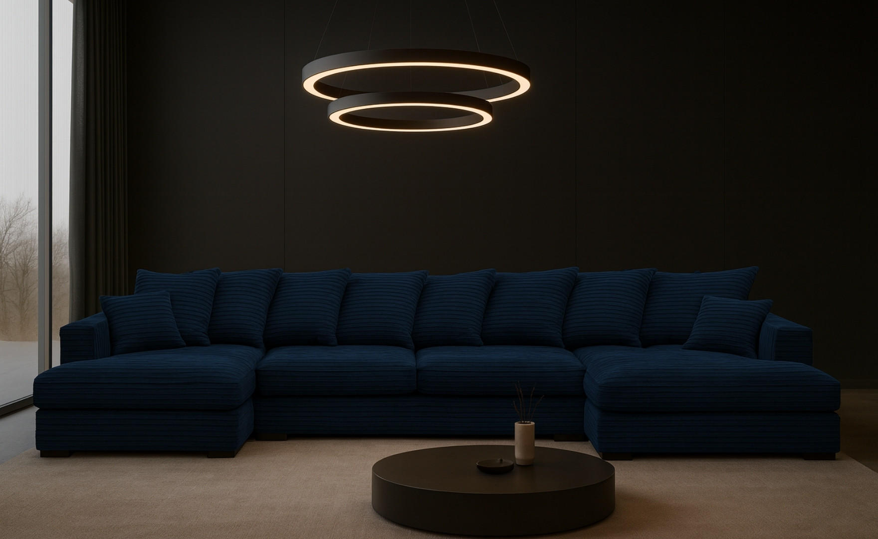 ECKSOFA mit Schlaffunktion und Bettkasten Couch U-form Gabon Stoff Zoom Blau - Blau, Holz (373/155cm) - Kaiser Möbel