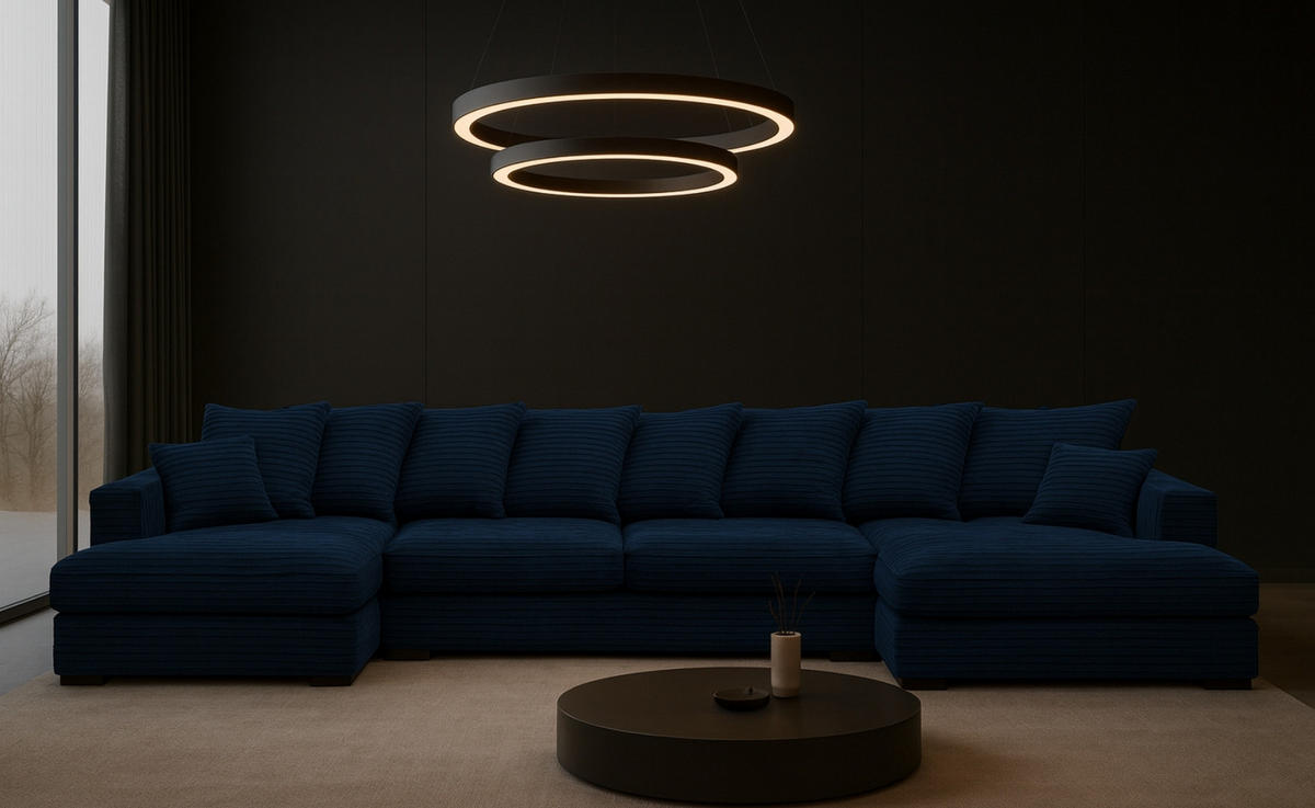 ECKSOFA mit Schlaffunktion und Bettkasten Couch U-form Gabon Stoff Zoom Blau - Blau, Holz (373/155cm) - Kaiser Möbel