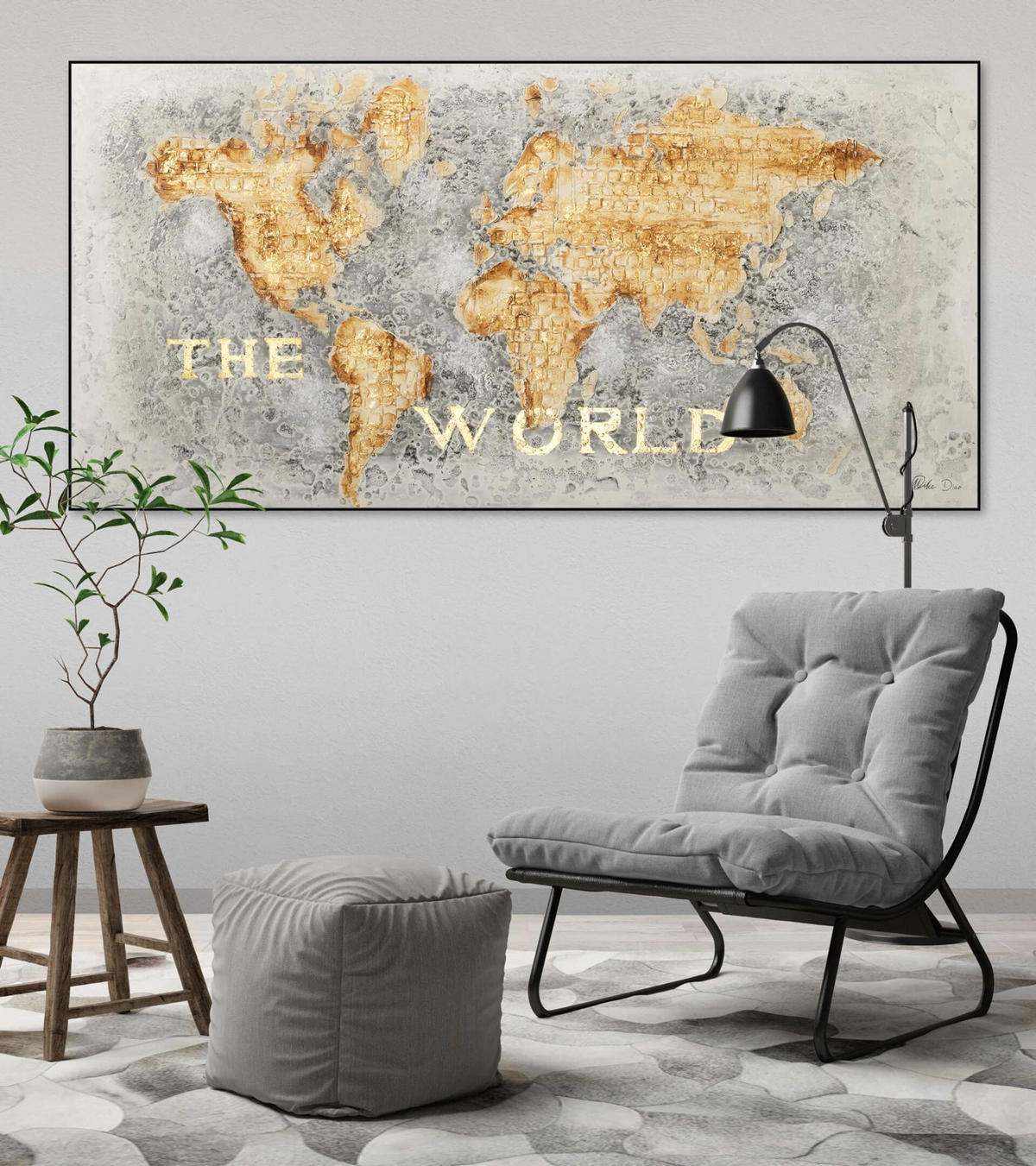 OLEJOMAĽBA 140/70 cm, Zvieratá - sivá/zlatá, drevo/textil (140/70cm) - KUNSTLOFT
