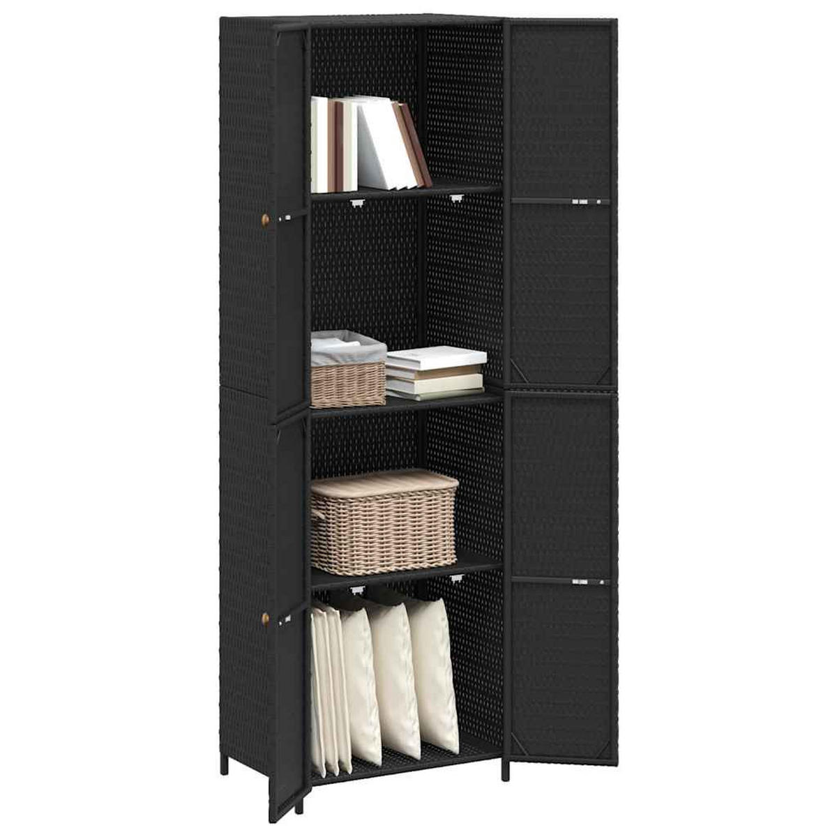 GARTENSCHRANK Schwarz 59/40/180 Cm Poly Rattan - Schwarz, Holzwerkstoff (40/180/59cm) - vidaXL