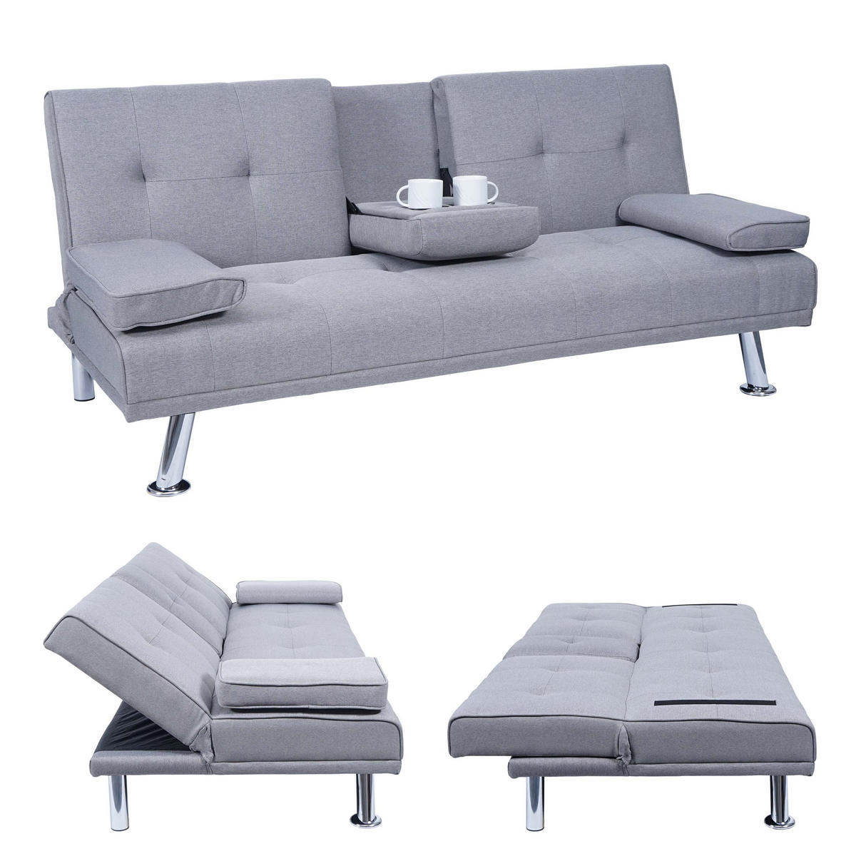 3-SITZER-SOFA Hellgrau - Hellgrau, Textil (166/77/81cm) - MCW