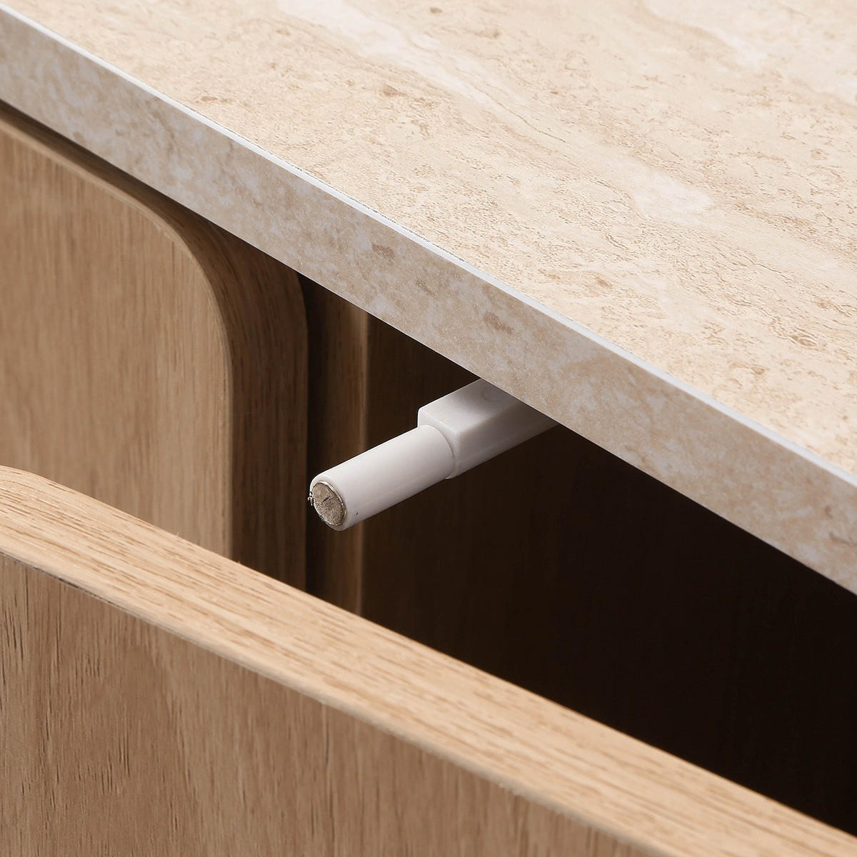 SIDEBOARD 3 Türen mit Travertin-Dekorplatte B160 cm - HELIOS - Apfelbaumfarben, Holzwerkstoff (40/80/160cm) - Calicosy