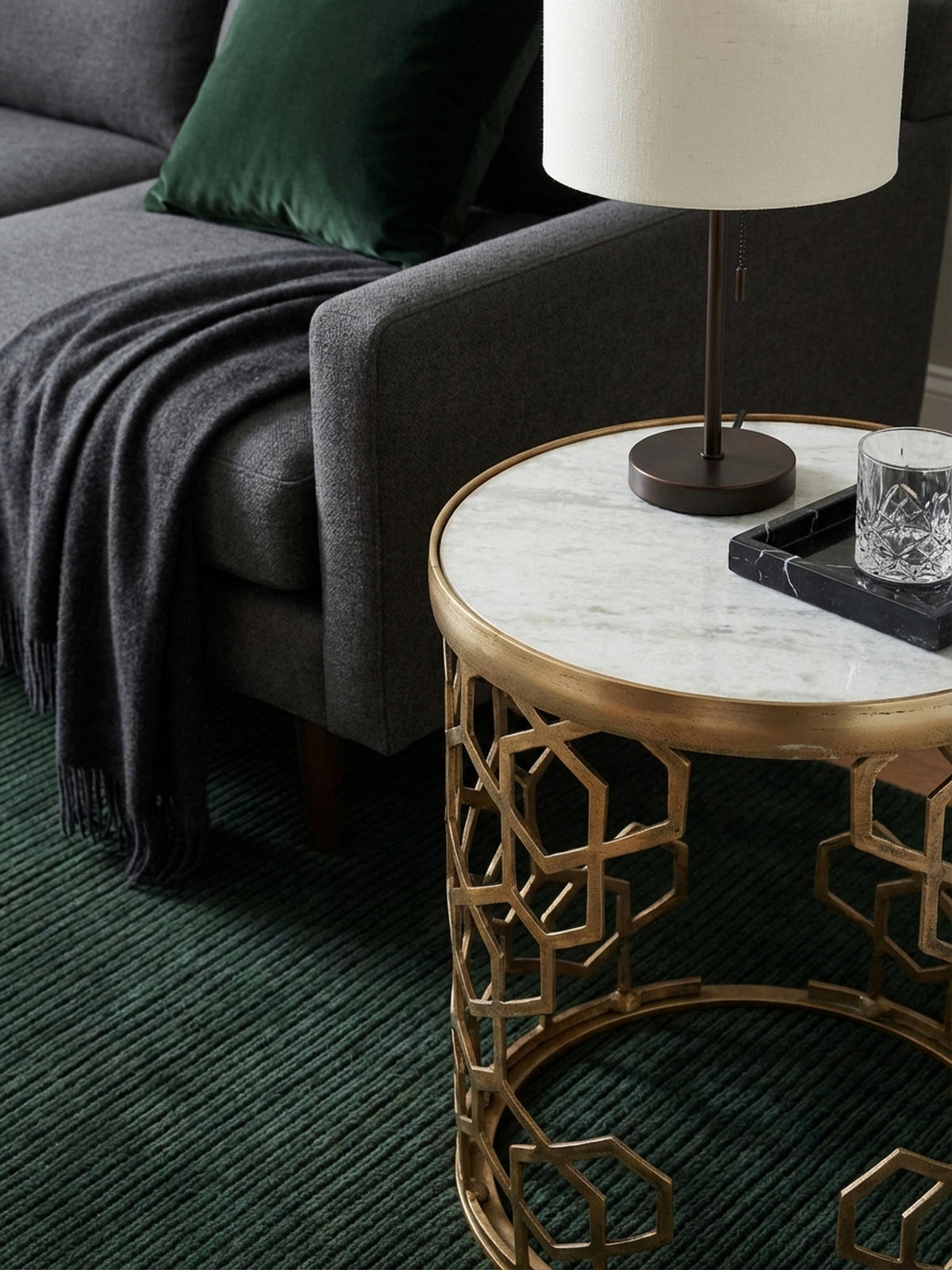 BEISTELLTISCH – Rund Marmoroptik Goldfarben Metall 44 cm Durchmesser - Goldfarben/Weiß, Stein/Metall (46/46/55cm) - KADIMA DESIGN