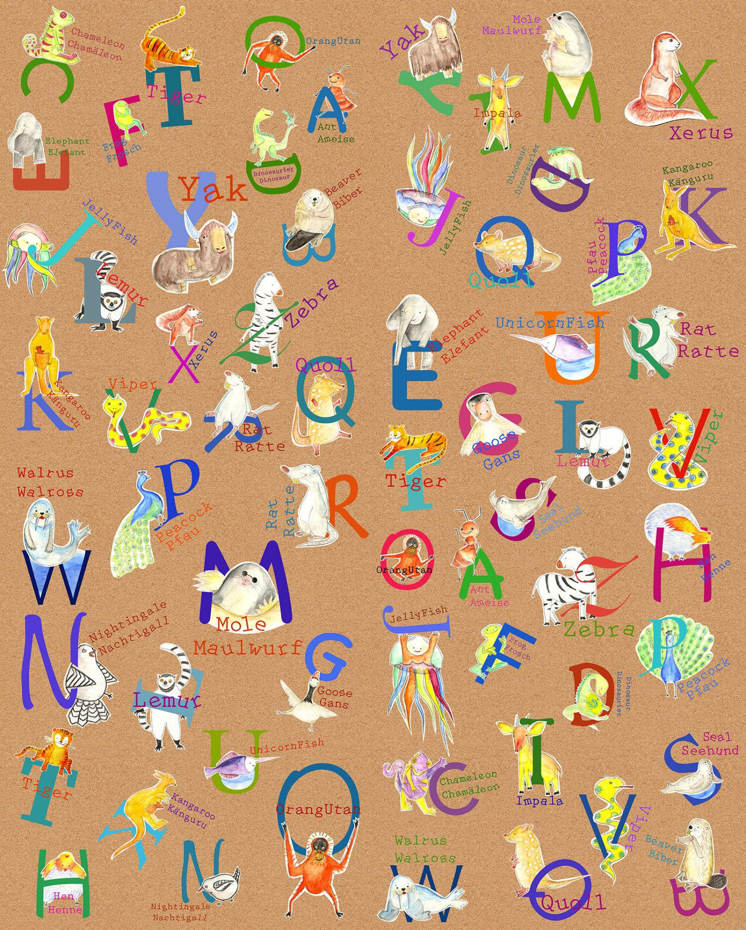 FOTOTAPETE Tiere alphabetisch 200 x 250 cm - Multicolor, Papier (200/250cm) - Sanders & Sanders
