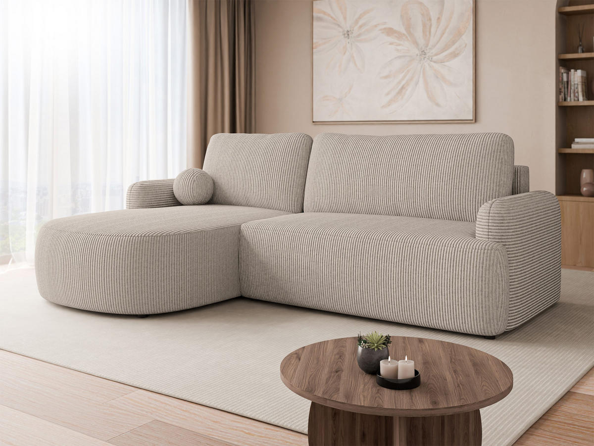ECKSOFA Loridu Cord, Seite: Links - Schwarz/Sahara, Holz/Kunststoff (250/174cm) - MIRJAN24