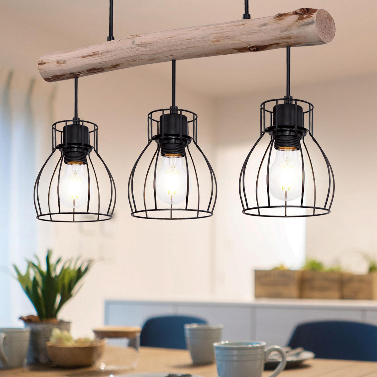 HÄNGELEUCHTE Balken Braun Schwarz - Braun, Holz (55/13.6/140cm)