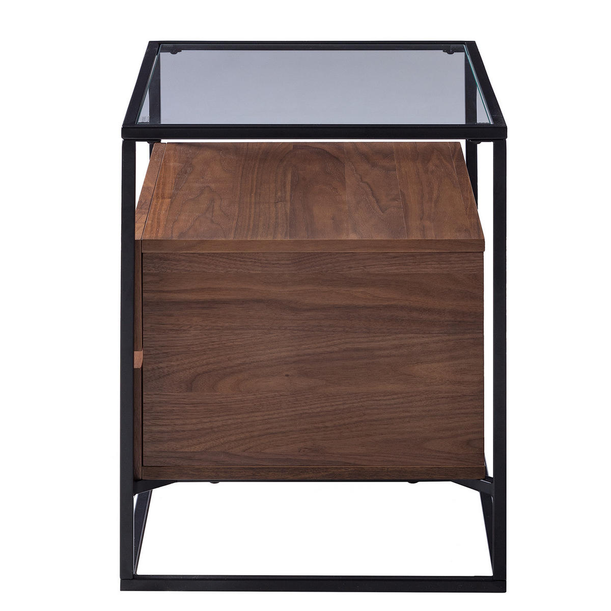 BEISTELLTISCH mit Schubladen - Echtholzfurnier / Metall - Walnuss / Schwarz - Braun, Glas/Holzwerkstoff (43/54/54cm) - home24