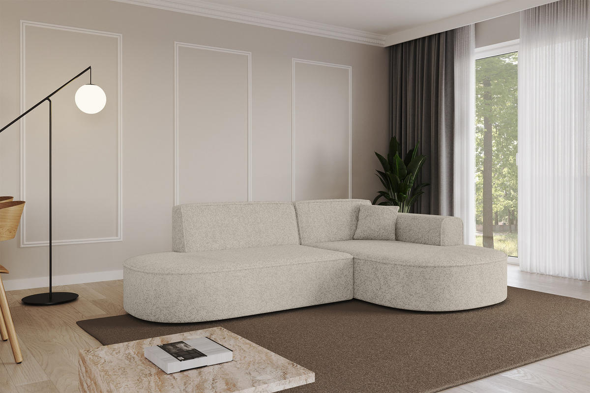 ECKSOFA Ottomane Rechts MARI-L1 - 243x171x79 cm Beige Tissu - Beige/Schwarz, Holzwerkstoff/Kunststoff (171/243cm) - ALTDECOR