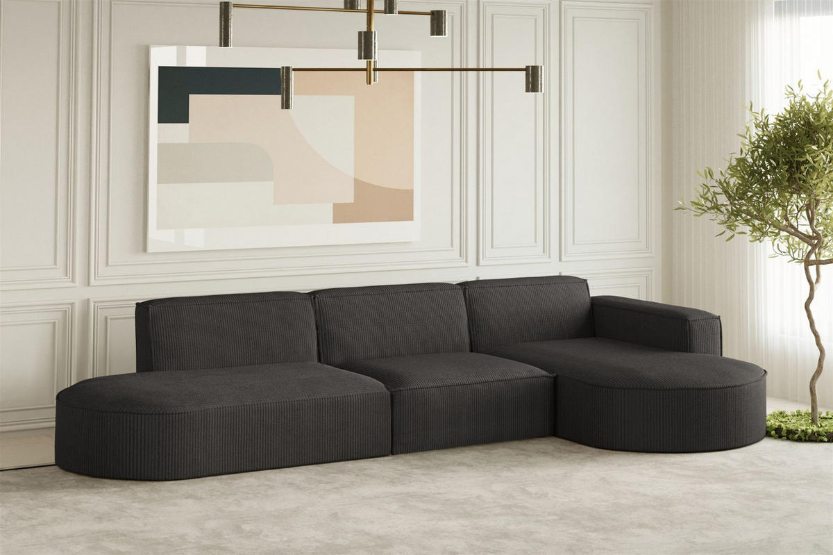 ECKSOFA Palma In Scala - Anthrazit, Holzwerkstoff/Textil (296/165cm) - Fun Möbel