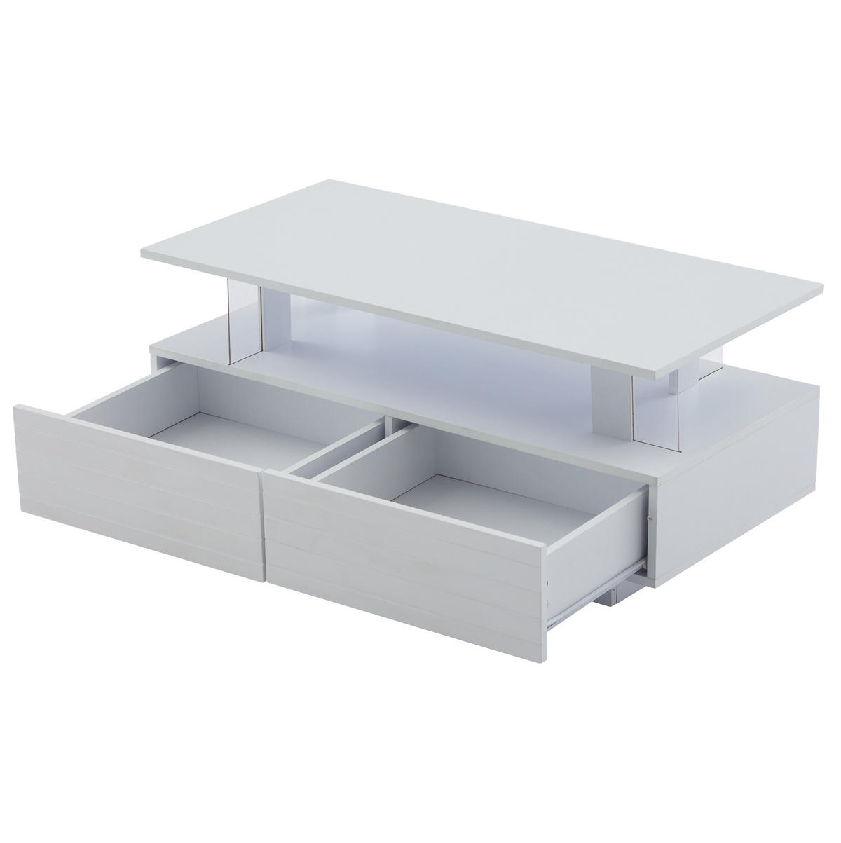 COUCHTISCH 100/50/42 cm in Weiß mit LED-Beleuchtung und 2 Schubladen - Weiß, Holzwerkstoff (100/50/42cm) - Flora Grace