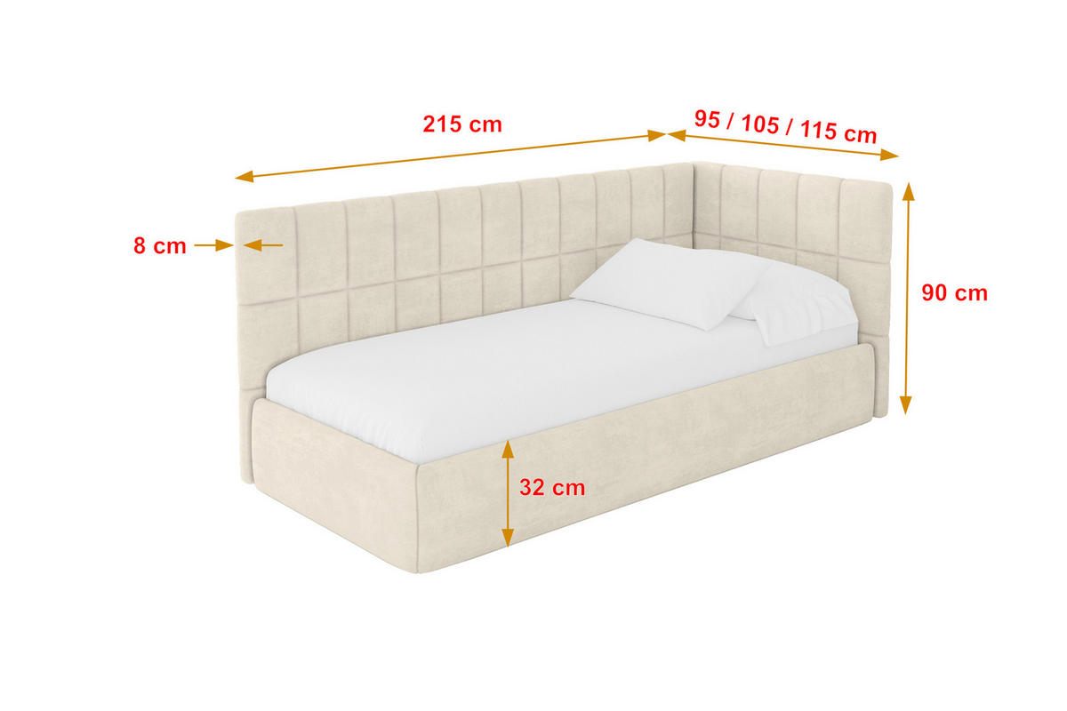 EINZELLBETT Jugendbett mit Bettkasten, Links - TULY 90x200 Beige - Beige, Holzwerkstoff/Textil (90/200cm) - ALTDECOR