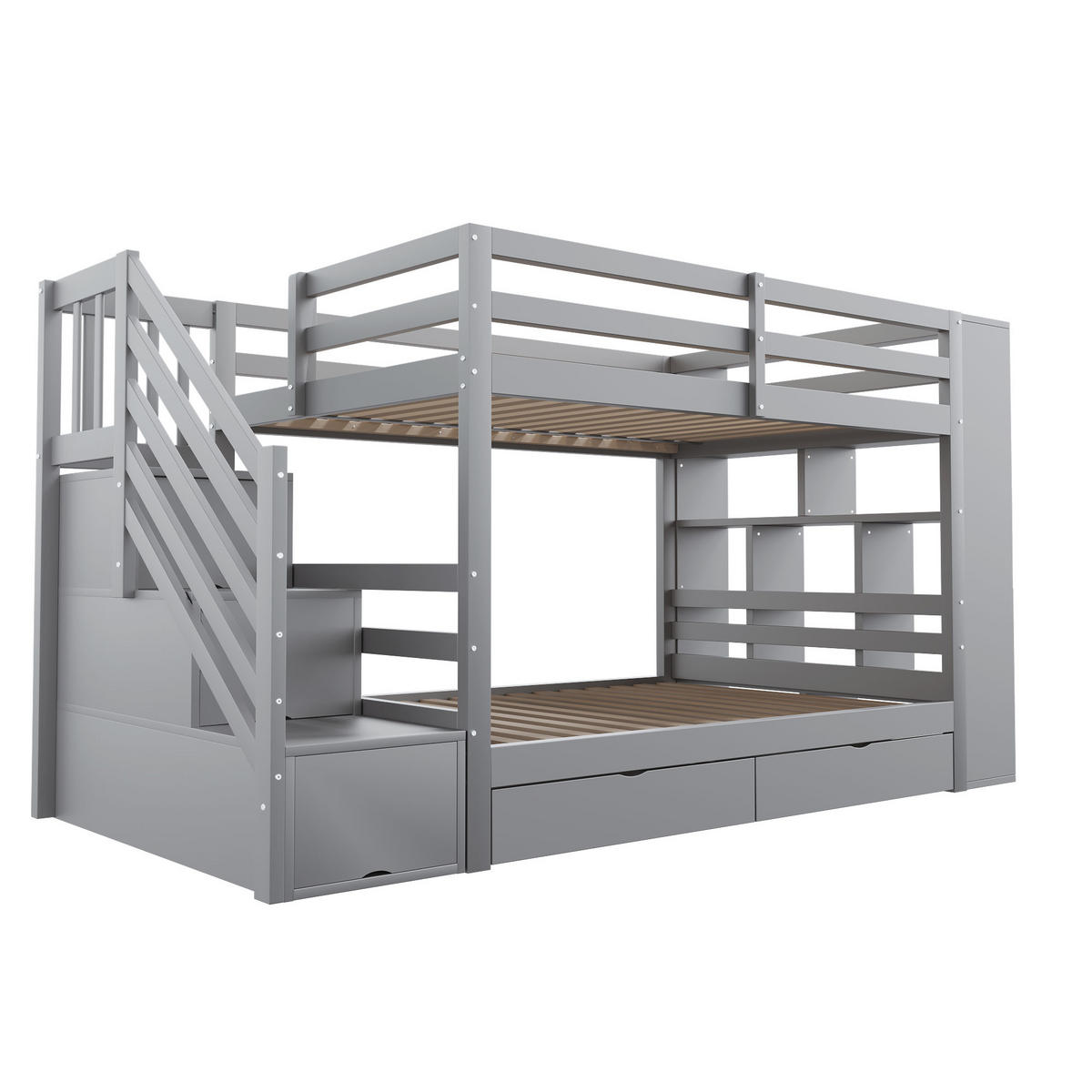 ETAGENBETT 90/200 cm Grau mit 2 Schubladen und Stauraumtreppe - Grau, Holz (90/200cm) - Oxeza