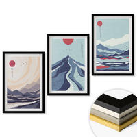 WANDBILDER 3er-Set - 40x60 cm Schwarzer Rahmen - Abstrakte japanische Berge - Schwarz, Kunststoff (40/60cm) - ArtPrintCave