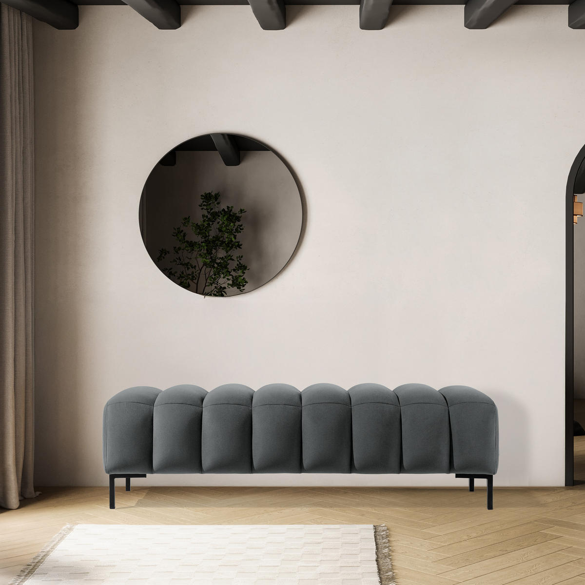 POLSTERBANK Bettbank PECCO, Metallbeinen - Dunkelgrau/Schwarz, Holz/Textil (160/50/50cm) - KONSIMO®