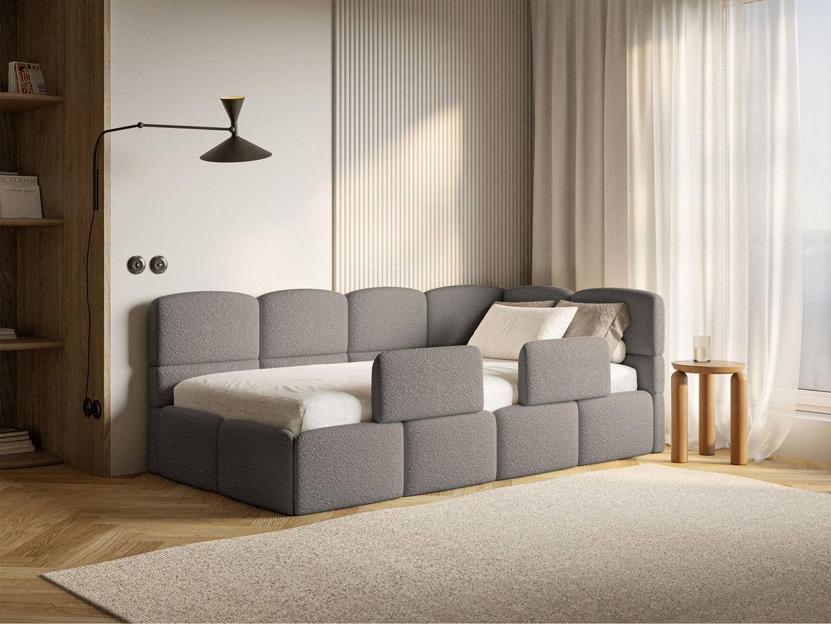 JUGENDBETT Cloudy rechts mit Rausfallschutz Bouclé Grau - Grau, Kunststoff/Textil (90/200cm) - Selsey