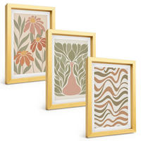 BILDER SET 3er Set - 20x30 cm Goldrahmen - Abstrakte Pastellblumen - Goldfarben, Kunststoff (20/30cm) - TULUP
