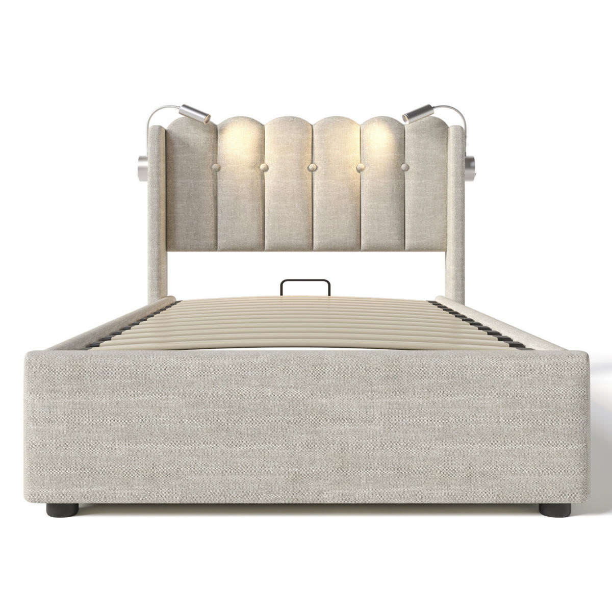 POLSTERBETT 90/200 cm mit Bettkasten, USB und Leselicht, Natur - Naturfarben, Textil (90/200cm) - BEAOK