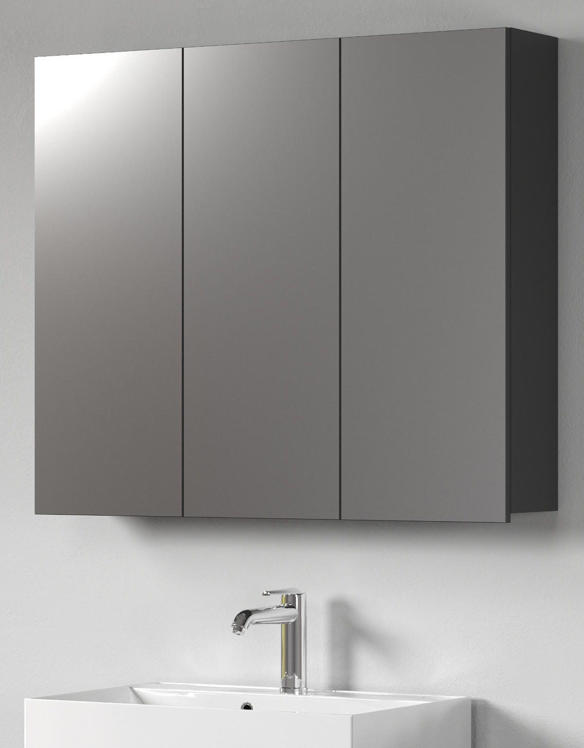SPIEGELSCHRANK grau 90 cm, Badschrank 3-türig - Klar/Anthrazit, Glas/Holzwerkstoff (90/80/20cm) - Top.Furn