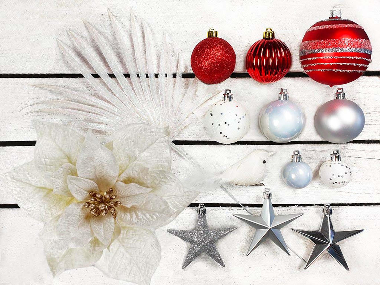 LAALU CHRISTBAUMKUGEL-SET 213 Stück im Karton POLAR RED für Weihnachtsbäume 300-600 cm - Rot/Silberfarben, Glas/Kunststoff (60/50/80cm) - LAALU