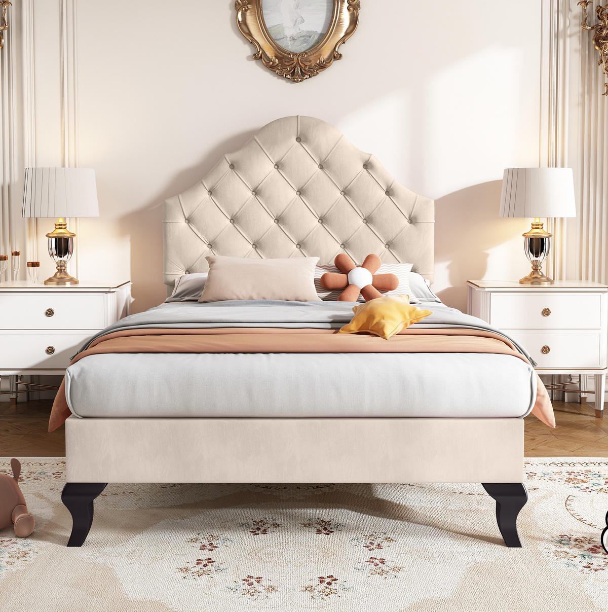 POLSTERBETT mit verstellbarem Kopfteil 90x200 cm Samt Beige - Beige, Metall (90/200cm) - Beauniv