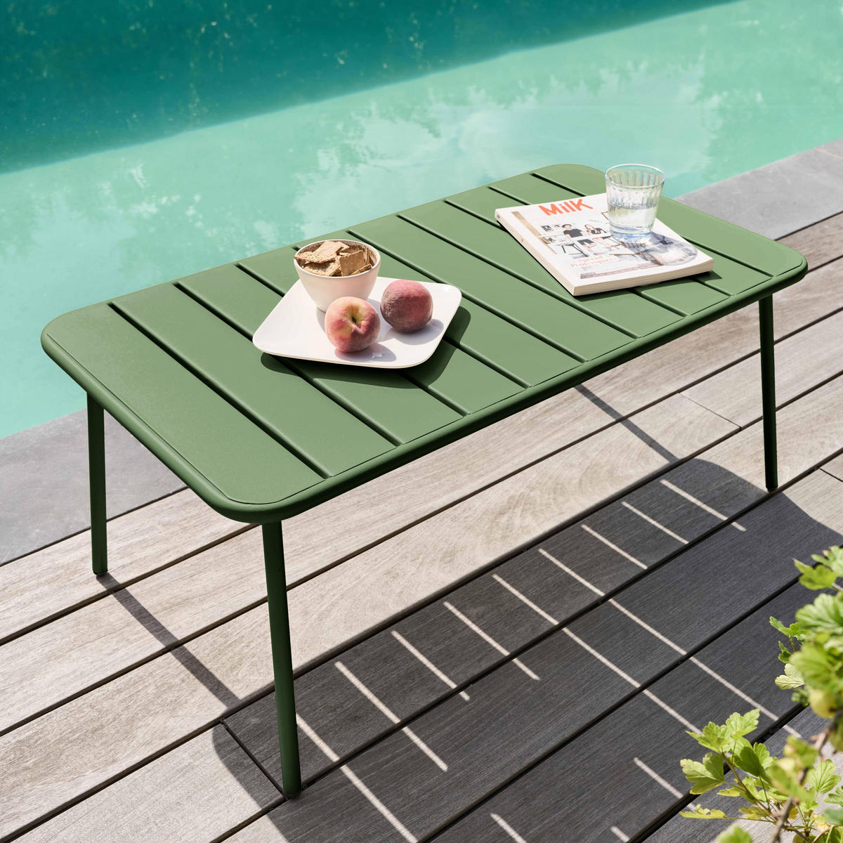 GARTEN-LOUNGETISCH, Kaktusgrünen - Dunkelgrün, Metall (90/50/40cm) - Oviala