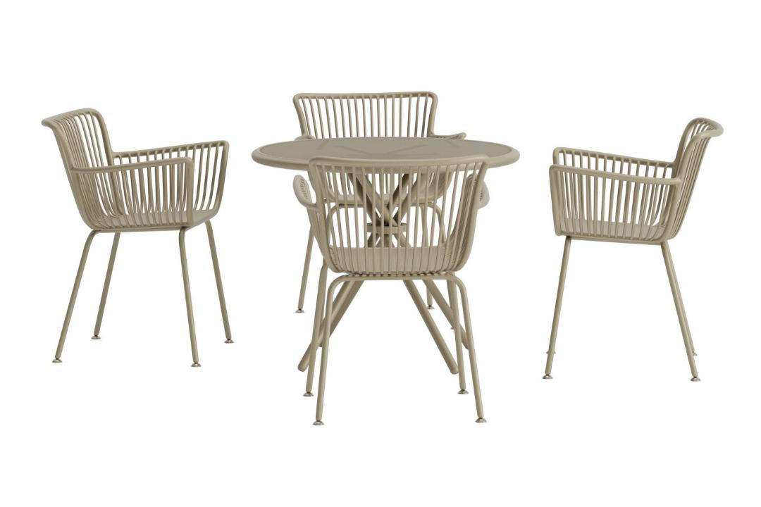 GARTENSET, Sifnos, Tisch Beige, Glas, 90 x 90 x 71 cm, 5-teilig - Beige, Glas - ebuy24