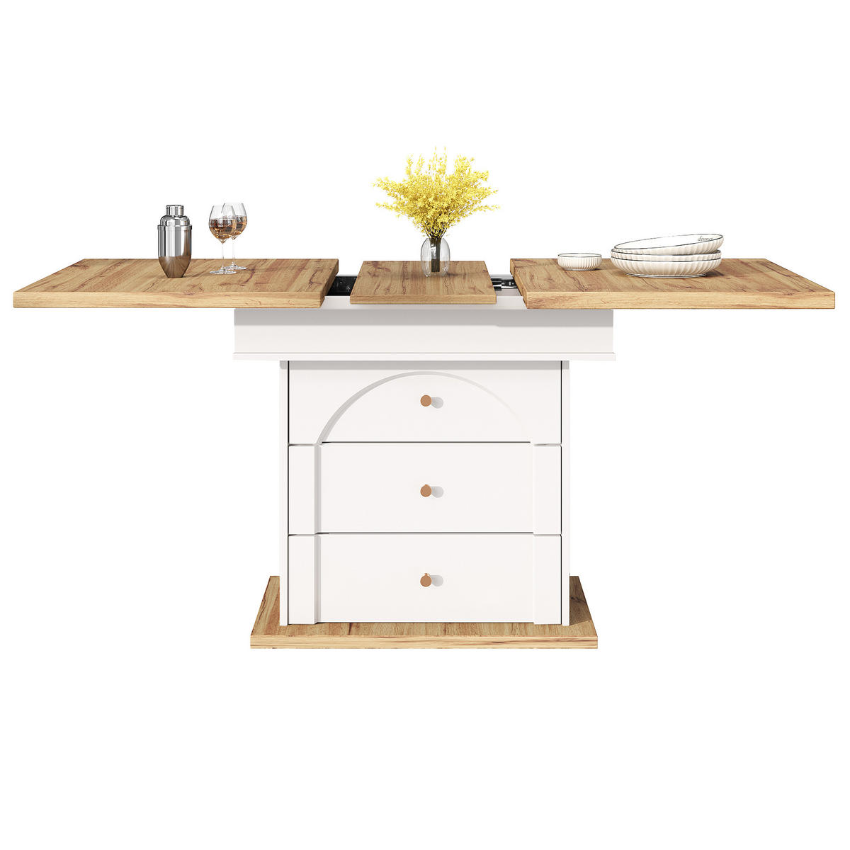 ESSTISCH 80/140/75 cm Weiß aus MDF ausziehbar 110–140 cm mit Stauraum - Weiß, Holzwerkstoff (140/80/75cm) - OKWISH