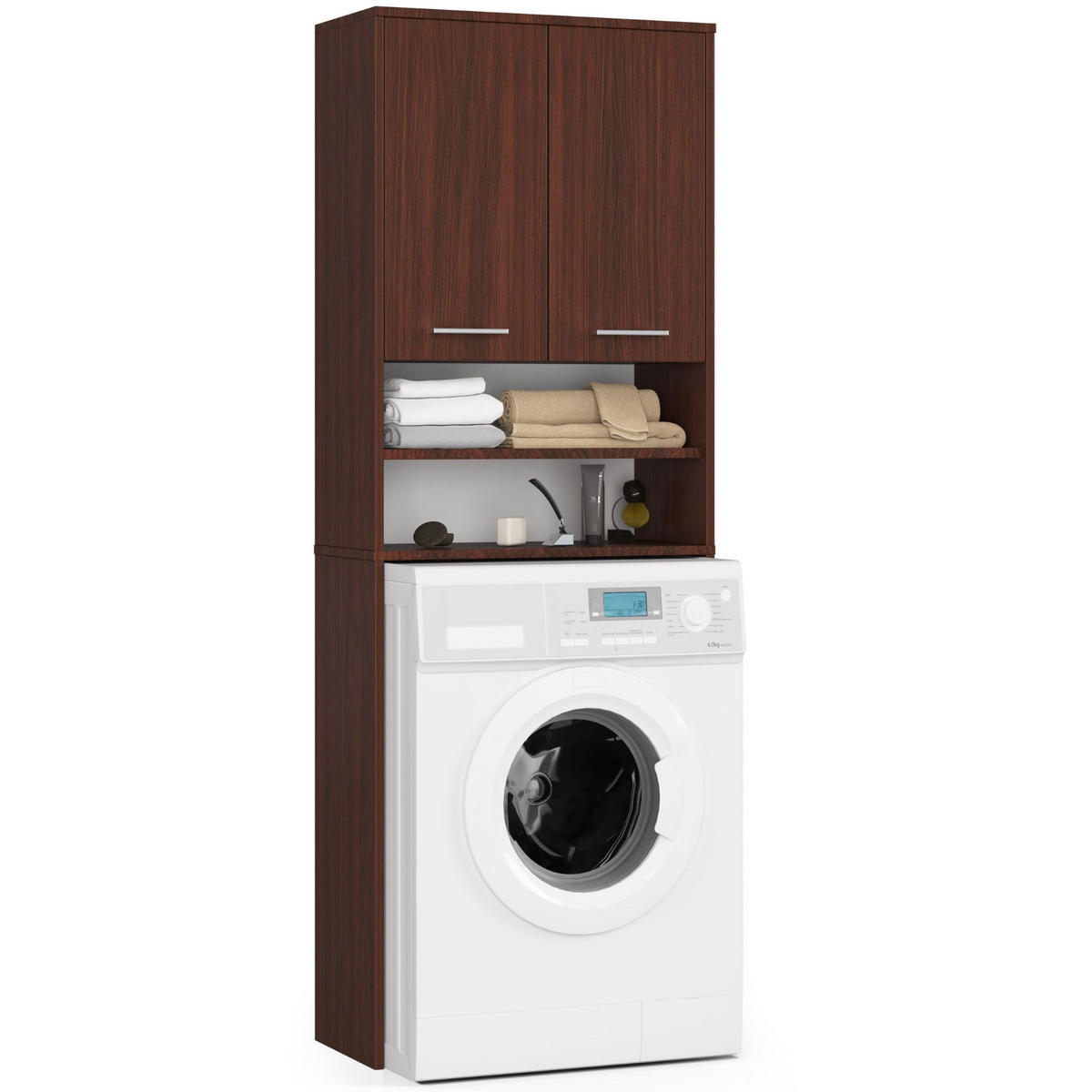 WASCHMASCHINENSCHRANK Wengefarben 64x30x180 cm - Wengefarben/Silberfarben, Holzwerkstoff/Kunststoff (64/180/30cm) - Akord