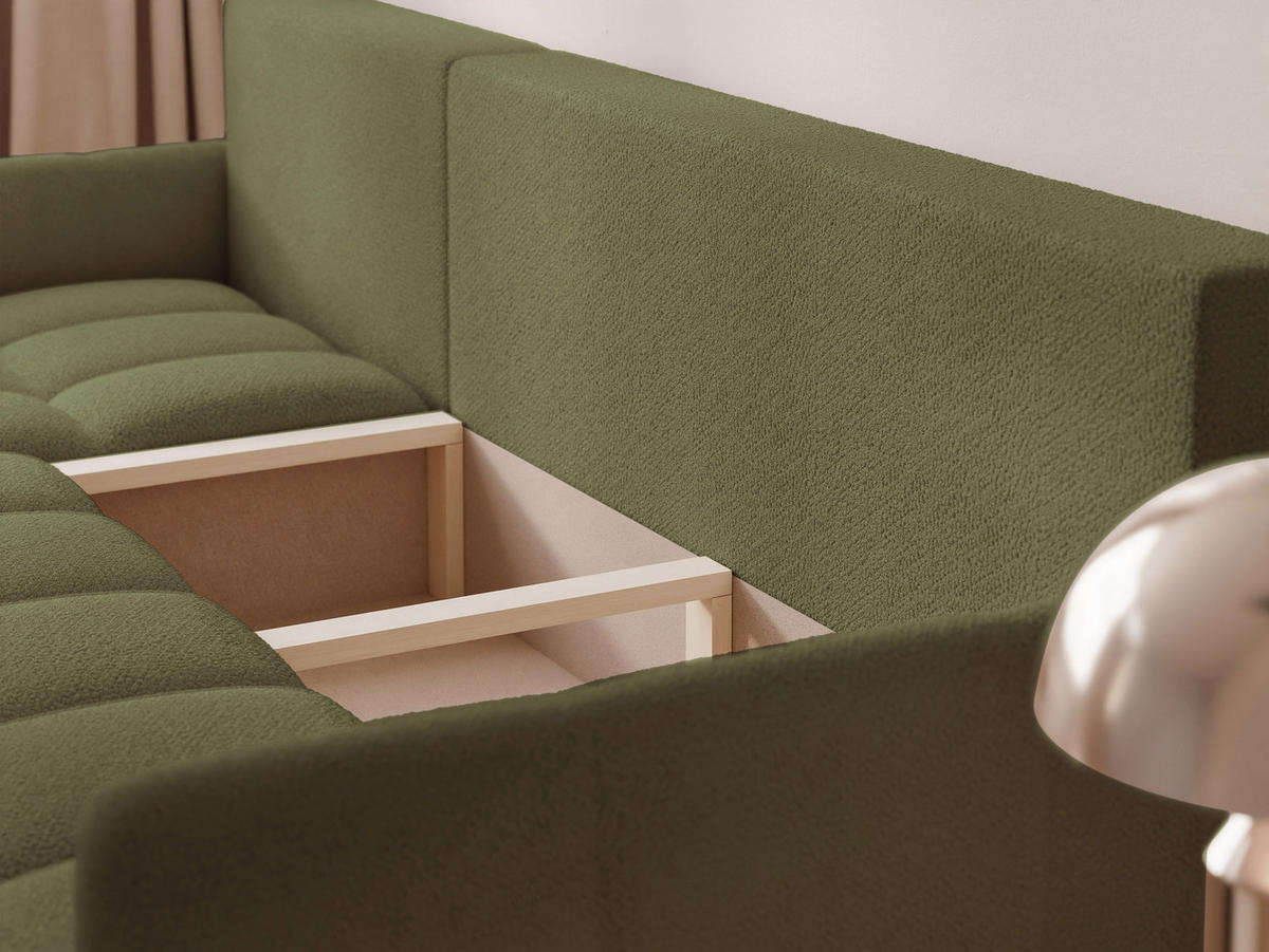 ECKSOFA LUPOO mit Schlaffunktion und Bettkasten Olivgrün - Olivgrün, Holzwerkstoff/Kunststoff (213/152cm) - Idohome