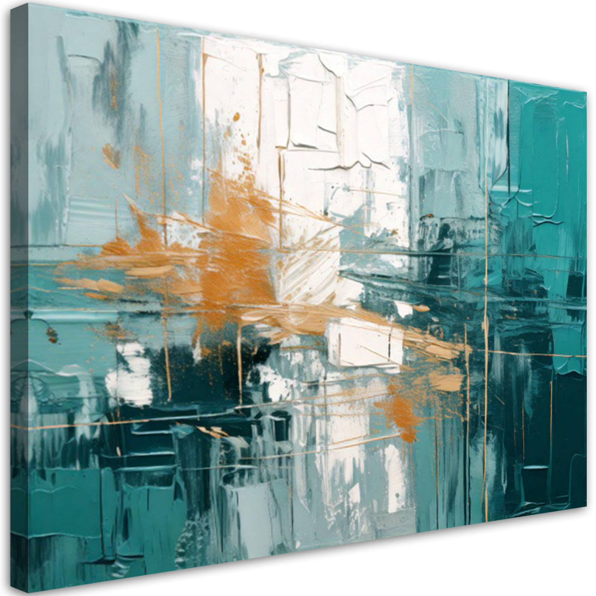 LEINWANDBILD Abstraktion 100x70cm - Türkis, Textil (100/70cm) - Feeby