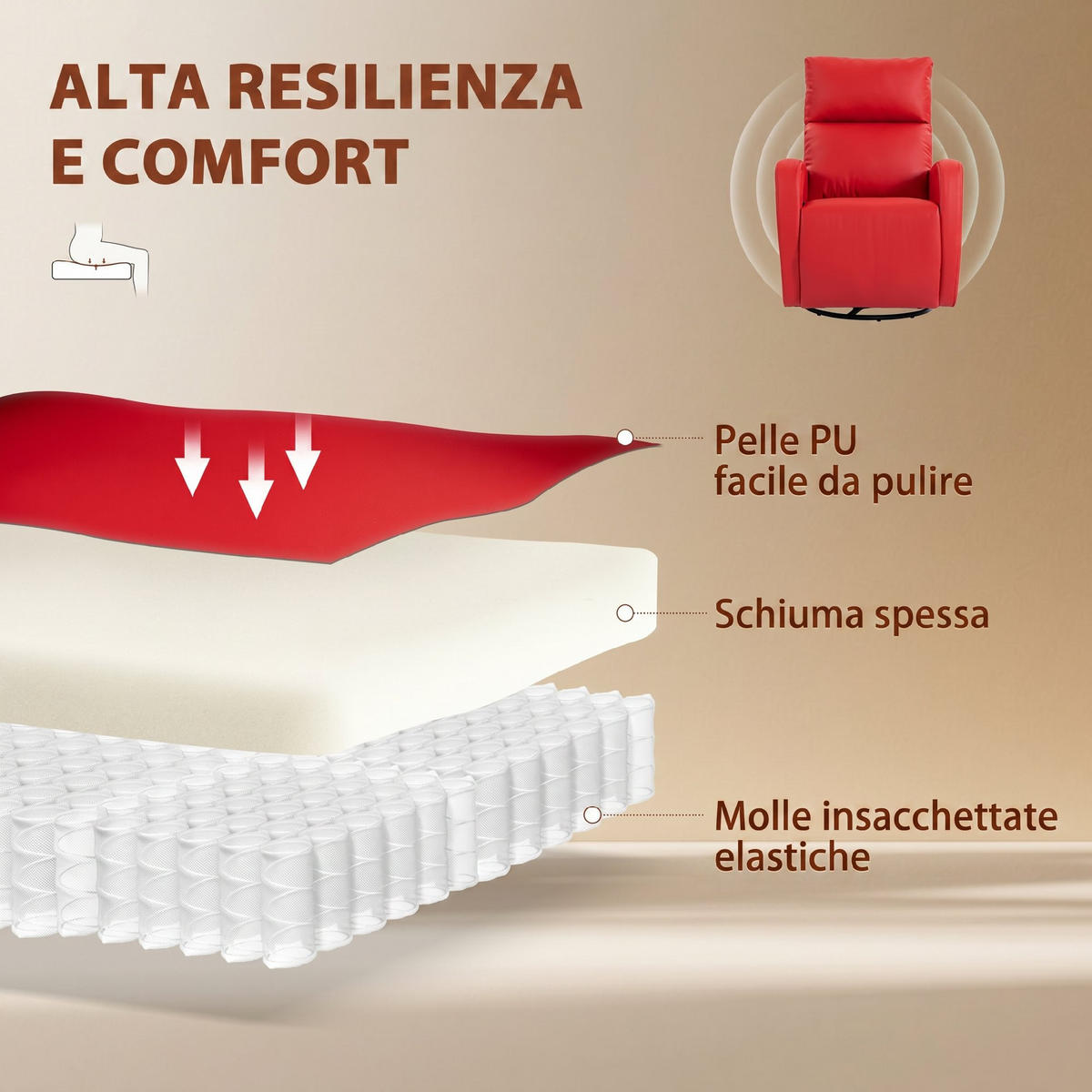 MASSAGESESSEL,LIEGEFUNKTION PU-Leder beheizte Fußstütze Fernbedienung,rot - Rot, Leder (73.5/86/97cm) - Vallsero
