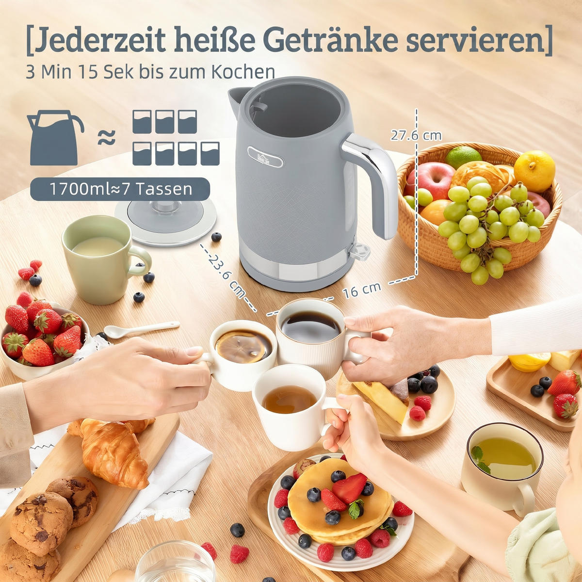SADA konvice a toustovače z plastu, šedá - šedá, plast (16/27.6/23.6cm) - HOMCOM