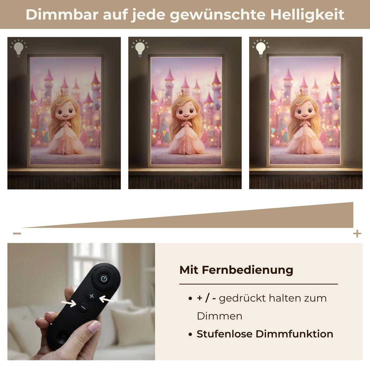 NÁSTĚNNÁ LAMPA S AKUMULÁTOREM Princezna - Růžová - Zámek 40x60 cm - růžová, kompozitní dřevo (40/60/8cm) - OnlyWow