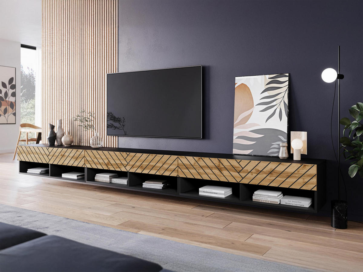 TV-LOWBOARD A300 MDF mit LED Beleuchtung - Eiche Wotan/Alufarben, Holzwerkstoff/Kunststoff (300/30/33cm) - MIRJAN24