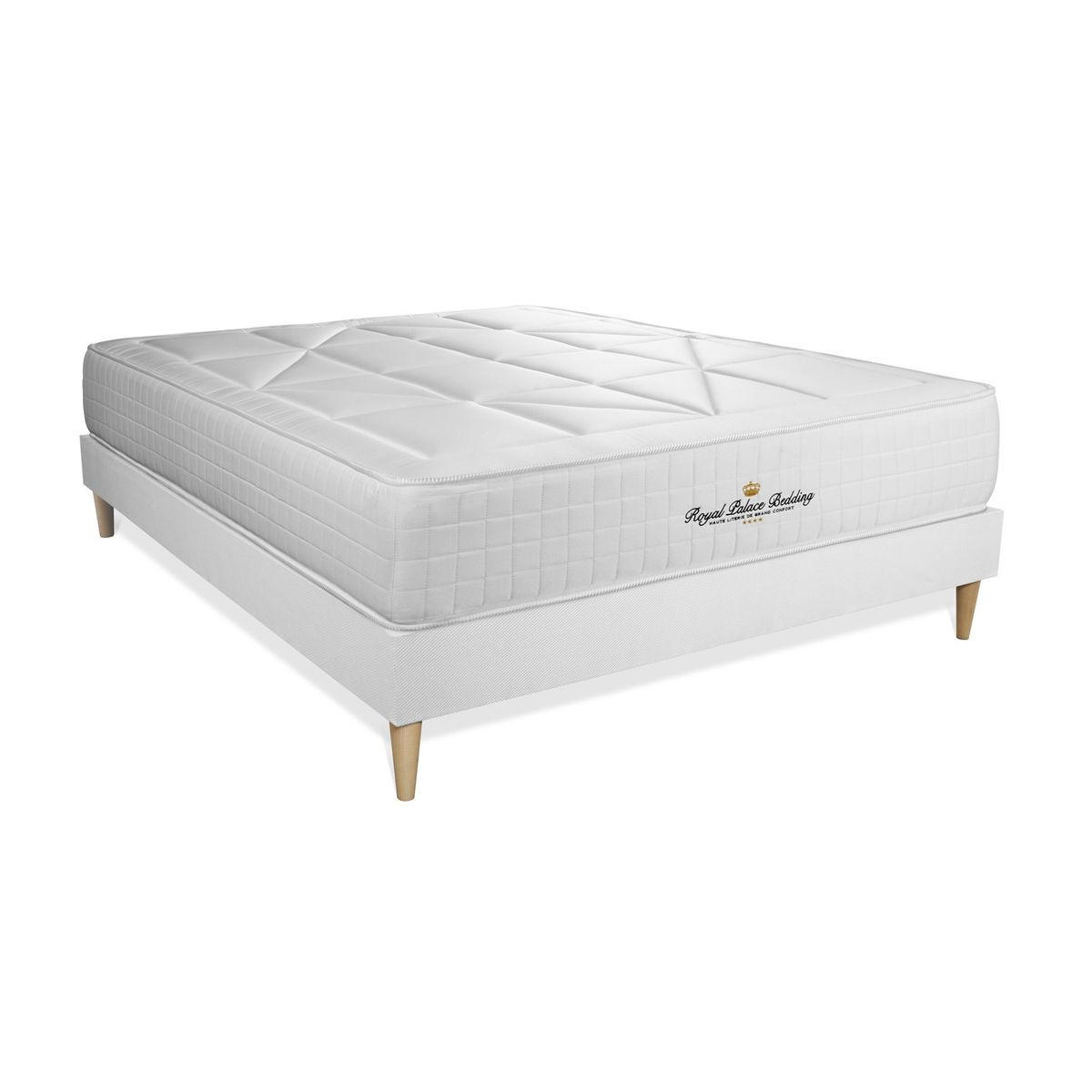 BETT Windsor Taschenfederkern und Memory-Schaum 160 x 220 cm h1 - Kit Bettgestell Weiß - Beige/Weiß, Karton/Holz (160/220cm) - ROYAL PALACE BEDDING