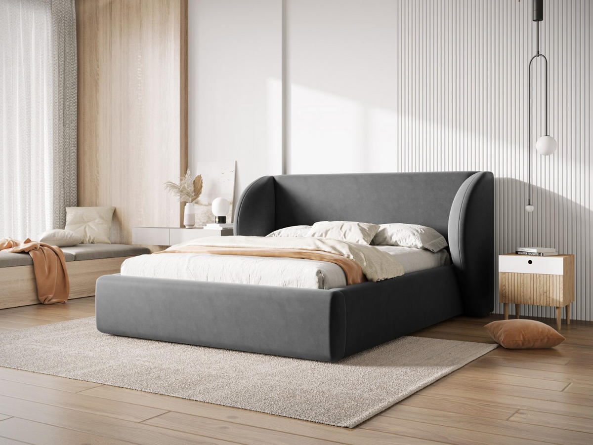 BETT mit Bettkasten und Kopfteil Miley aus Samt grau 200x200cm - Grau, Textil (200/200cm) - Micadoni