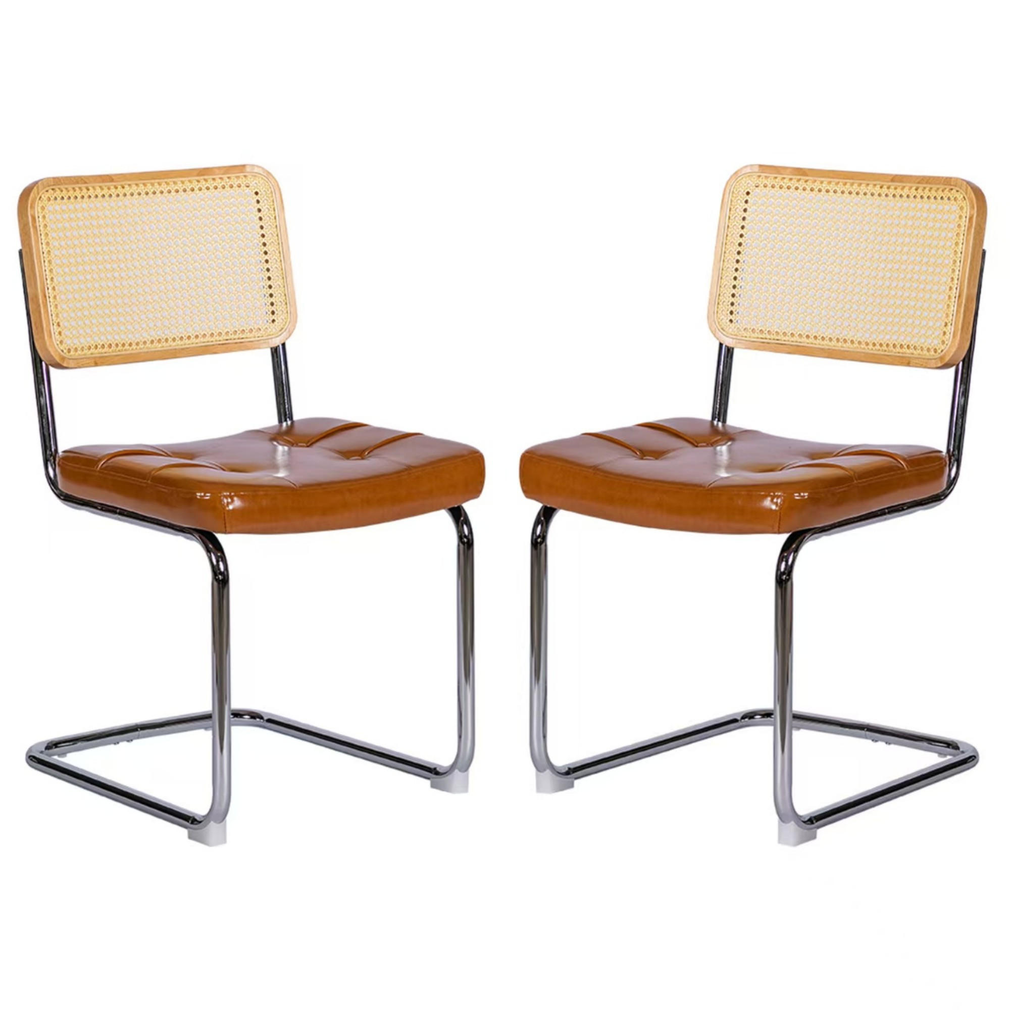 SCHWINGSTUHL 2-er Set,Freischwinger,Esszimmerstuhl,Leder-Braun - Braun, Metall (46.4/84.6/53cm) - LVHOM
