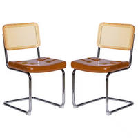 SCHWINGSTUHL 2-er Set,Freischwinger,Esszimmerstuhl,Leder-Braun - Braun, Metall (46.4/84.6/53cm) - LVHOM