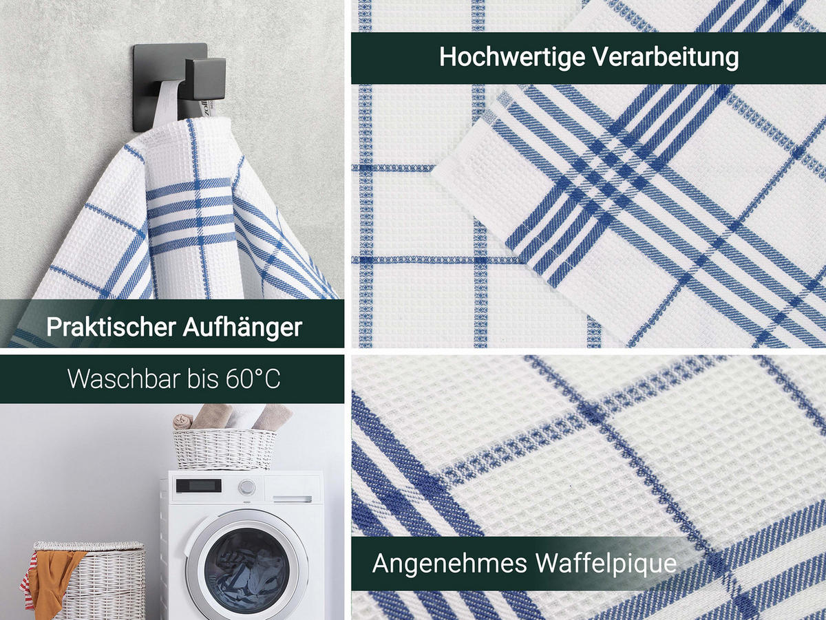 GESCHIRRTÜCHER, 5er-Set, 50x70 cm, 100% Baumwolle, Blau - Blau, Textil (50/70cm) - Zollner