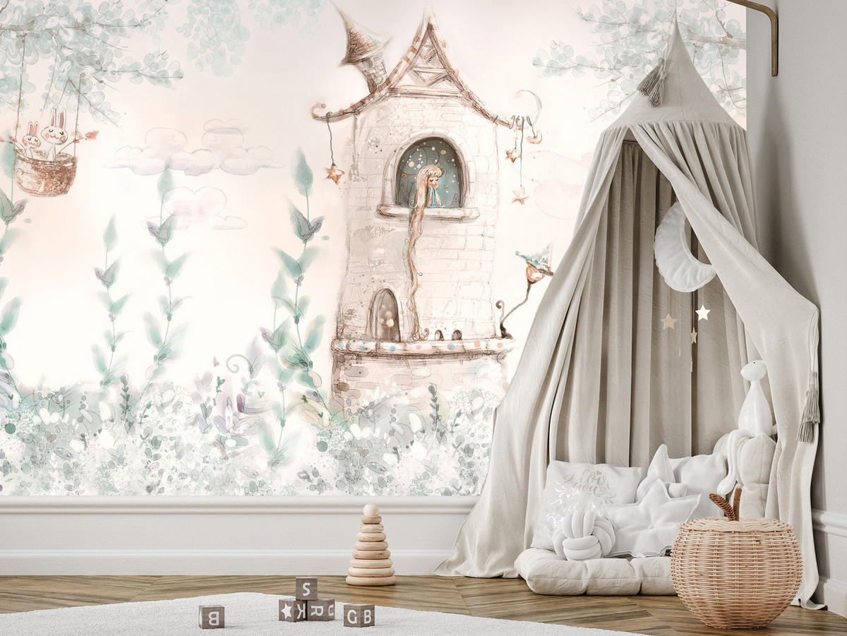 FOTOTAPETE für Kinderzimmer Die Prinzessin im Turm Märchen Pflanzen 300x210 - Beige, Papier (300/210cm) - Muralo