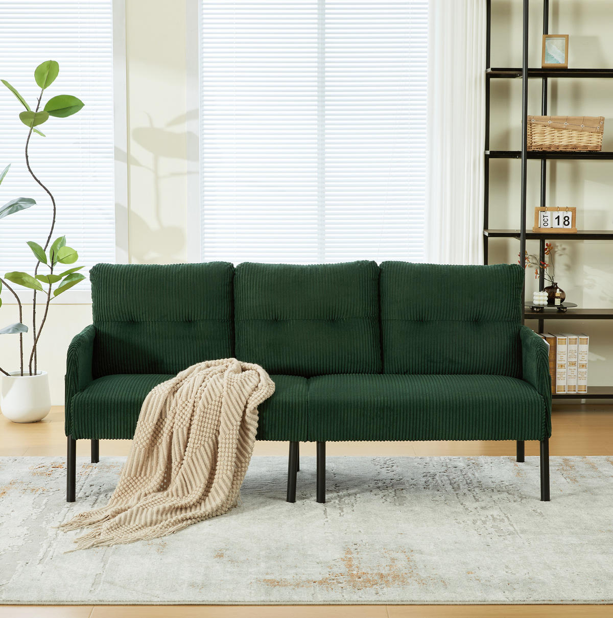 SOFA Dreisitzer mit Seitentasche 171 x 72 x 80 cm Cord Emerald - Smaragdgrün, Textil (171/80/72cm) - IVMEU