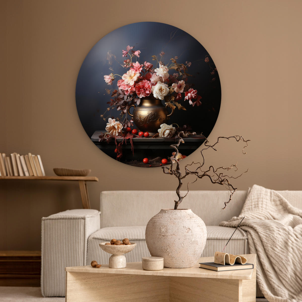 WANDBILD Stilleben - Blumen - Rosen - Blumenstrauß - Vase 90x90 cm - Dunkelbraun, Kunststoff (90/90cm) - MuchoWow