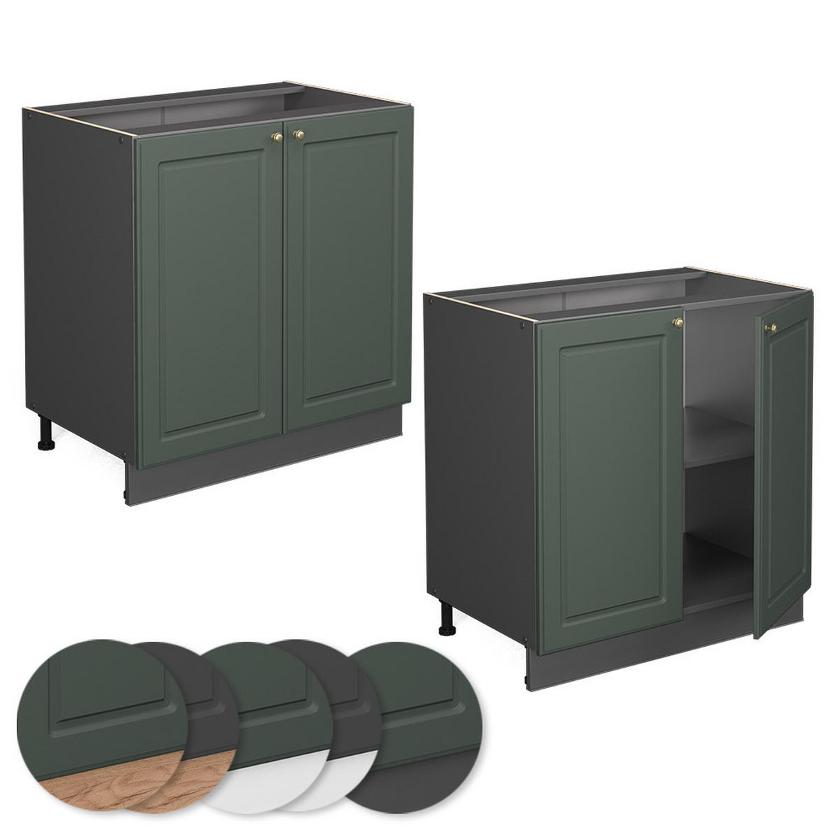 KÜCHENUNTERSCHRANK Fame-Line Grün-Gold Landhaus 80 cm mit Regal, ohne Arbeitsplatte - Anthrazit/Grün, Holzwerkstoff (80/82/51.6cm) - Vicco