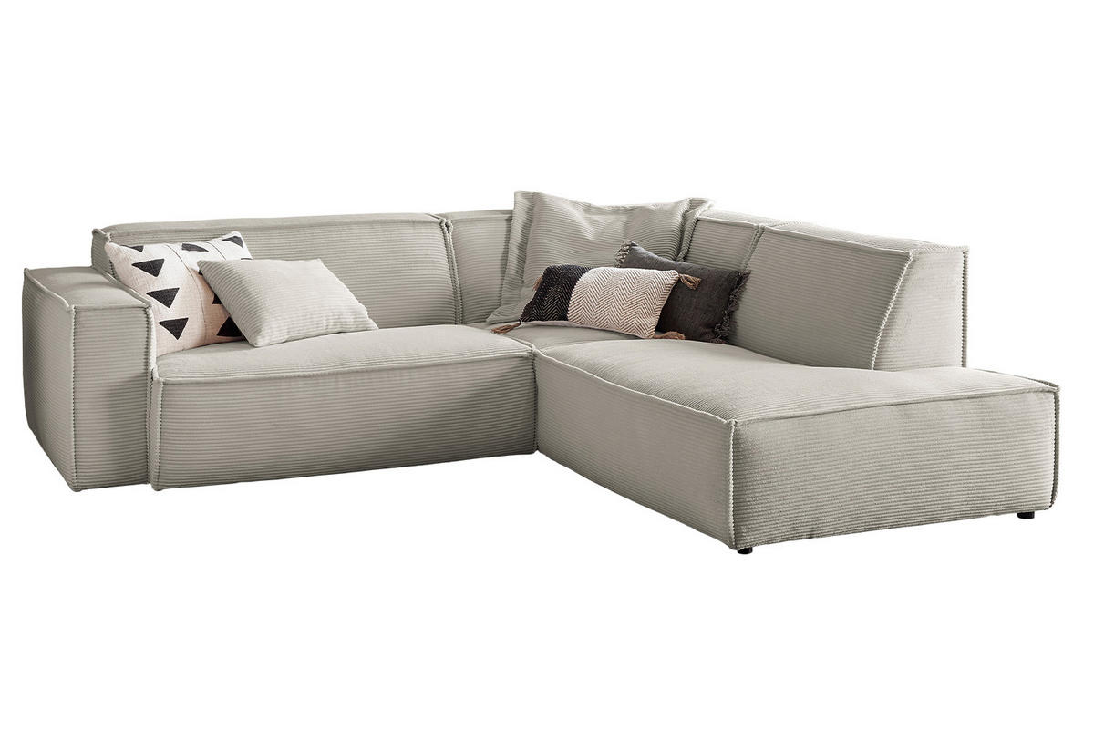 ECKSOFA SAMU Steingrau Cord - Greige/Schwarz, Textil (254/224cm) - KAWOLA