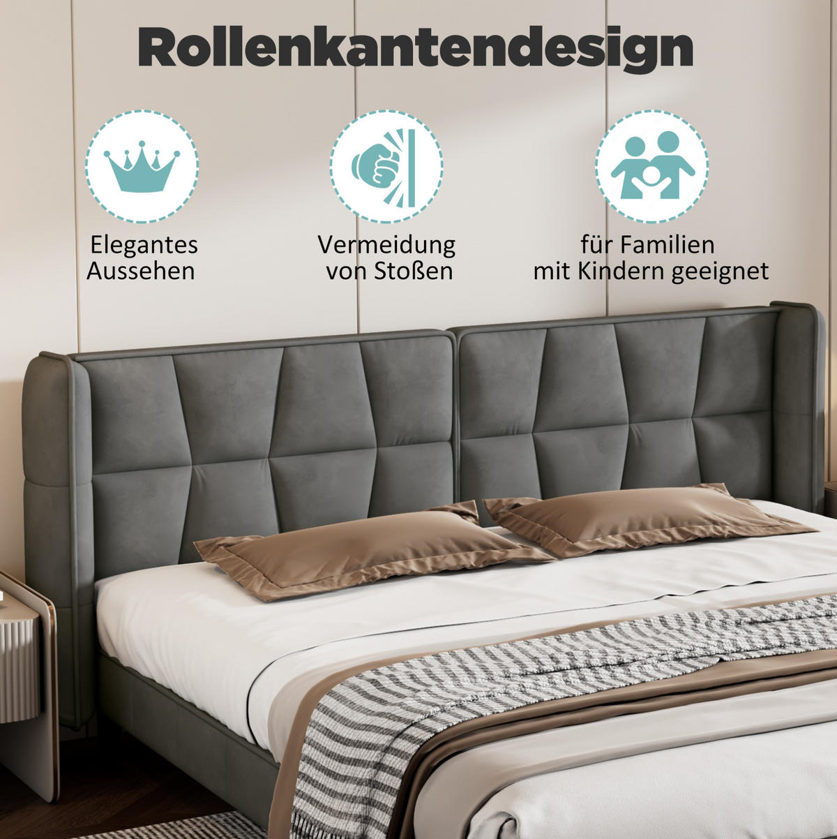 POLSTERBETT 180/200 cm Grau aus Samt mit Lattenrost - Grau, Textil (180/200cm) - OKMYHOME