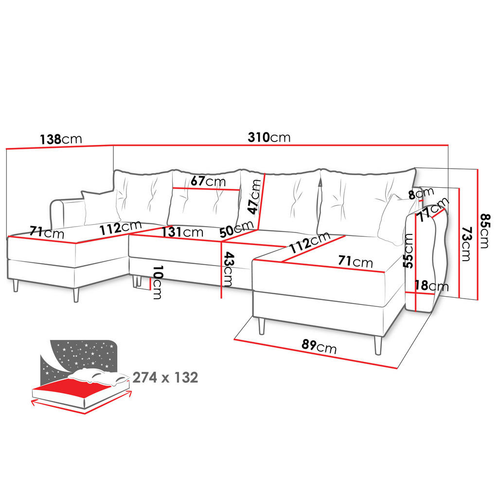 Thumbnail - Mirjan24 Wohnlandschaft, Hellgrau, Textil, 7-Sitzer, U-Form,Rechteckig, 310x85x138 cm, Wohnzimmer, Sofas & Couches, Wohn...
