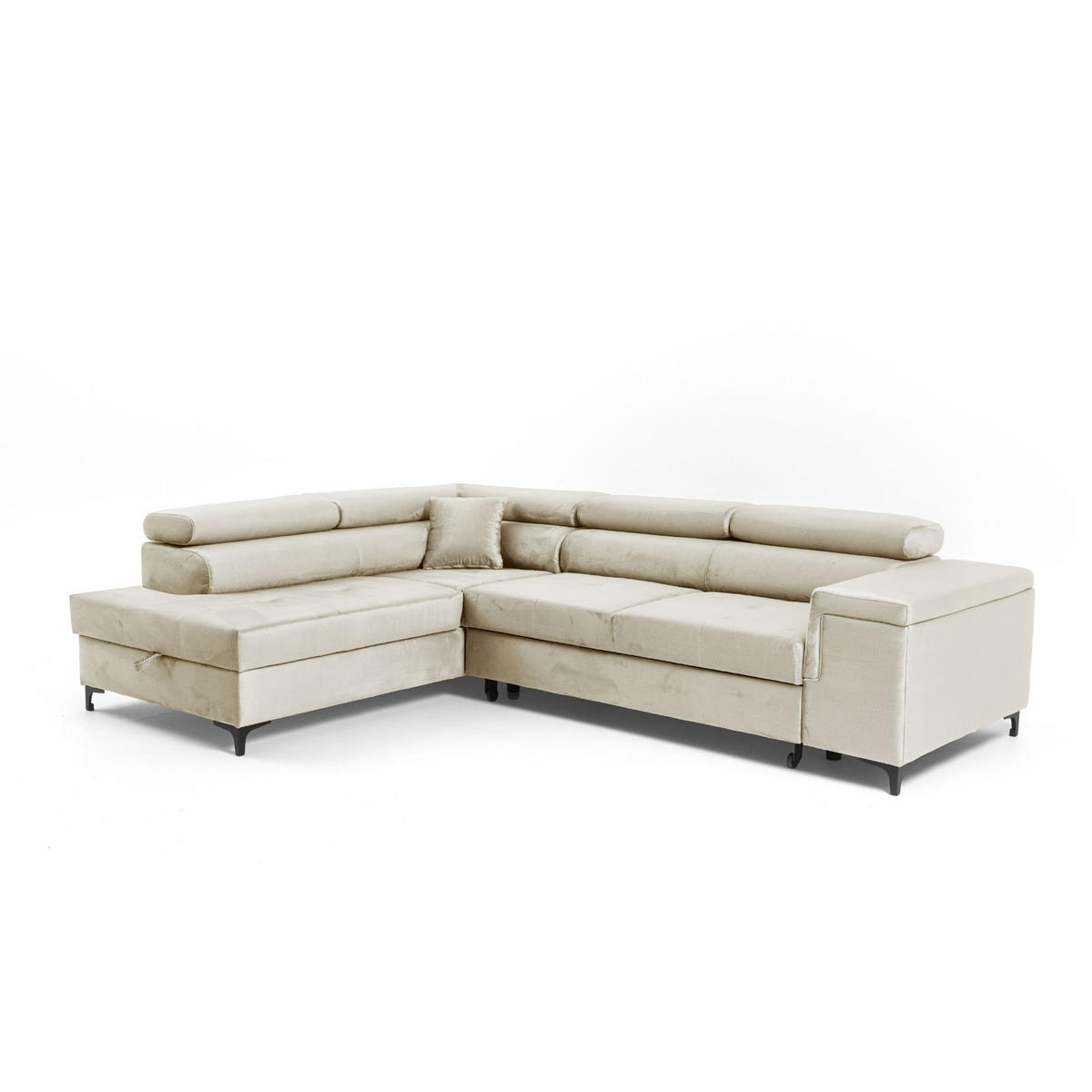 ECKSOFA WILLIAM L Links mit Schlaffunktion 127x195 Velours Beige - Beige/Silberfarben, Holz/Textil (275/203cm) - Muffo