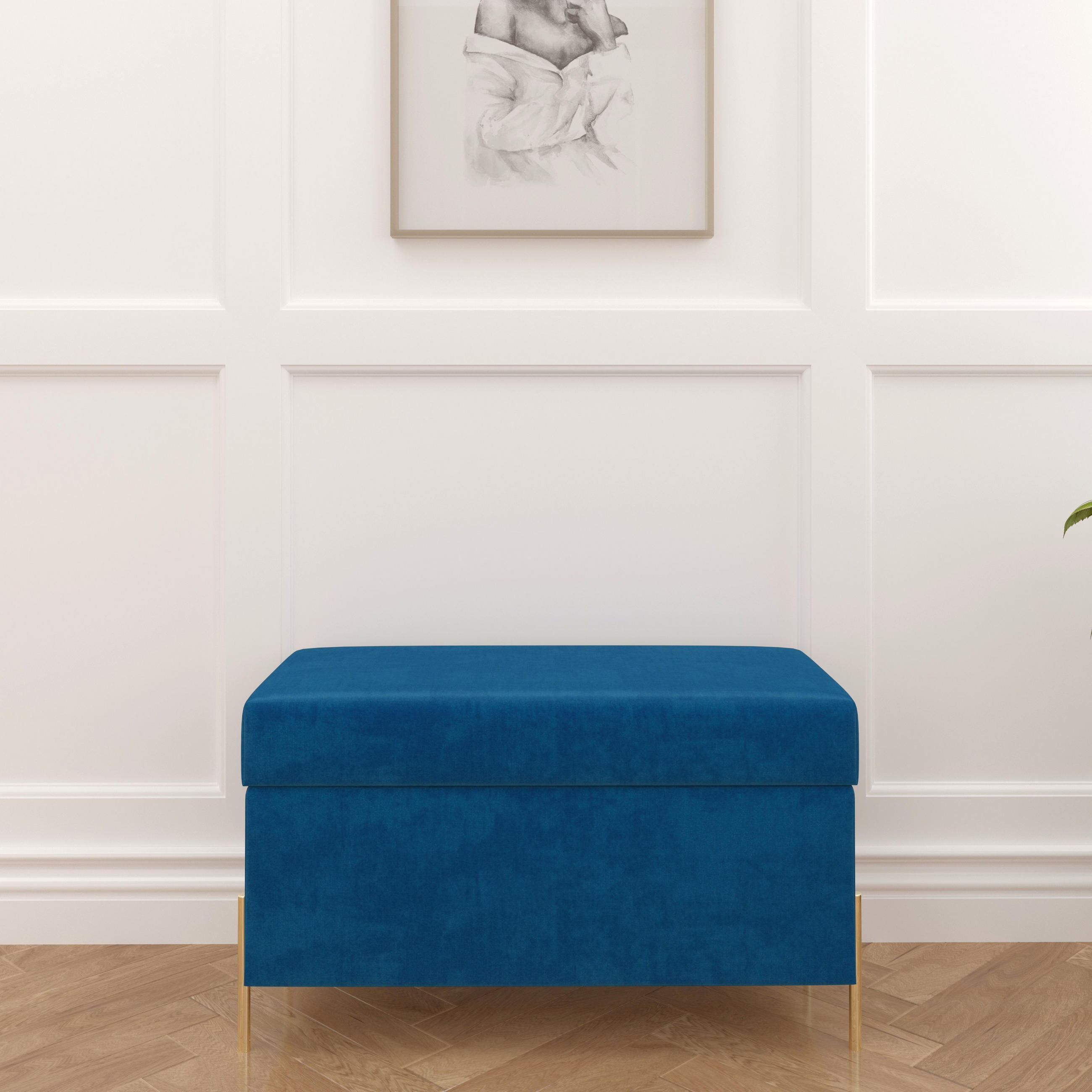HOCKERBANK Borgo Mit Stauraum, Samt Marinblau, Metal Gold - Goldfarben/Dunkelblau, Holzwerkstoff/Metall (80/46/37cm) - Dancan