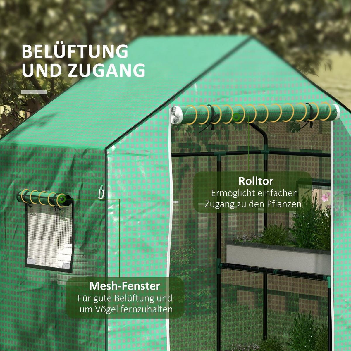 ERSATZFOLIE PE-Folie Ersatzabdeckung mit UV-Schutz, Rolltür, Seitenfenster, Grün - Grün, Kunststoff (73/190/140cm) - Outsunny