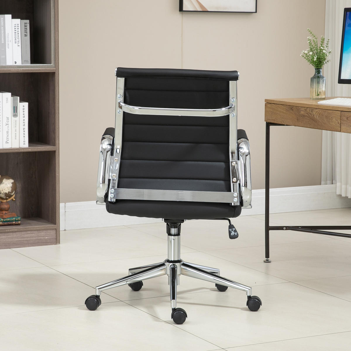 SCHREIBTISCHSTUHL OFFICE COMFORT LB Kunstleder Schwarz - Silberfarben/Schwarz, Textil/Metall (56/103/64cm) - SVITA